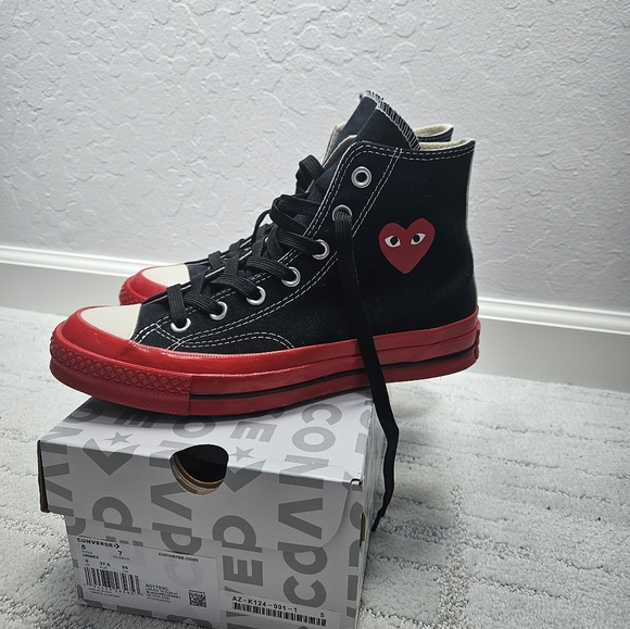 Converse COMME des GARCONS Black Red White Unisex MENS Size 5 WOMEN Size 7 - Picture 4 of 8